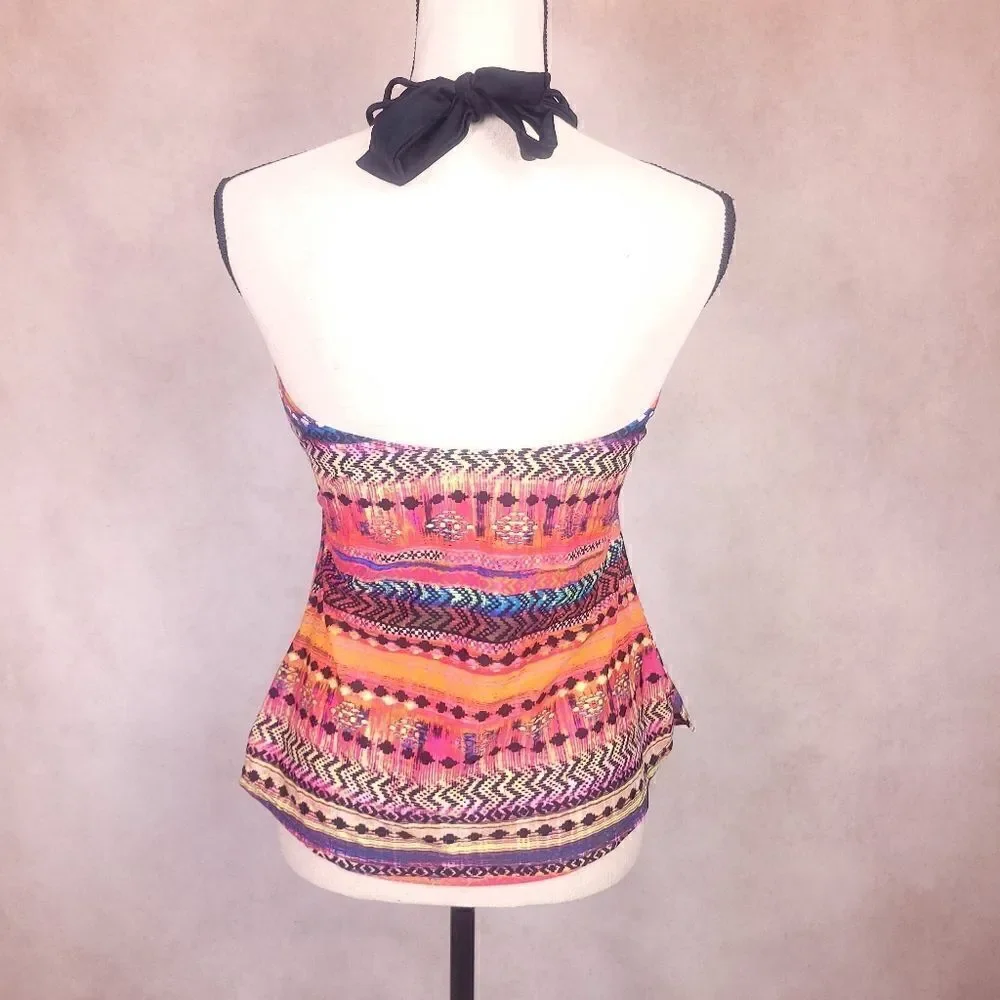 Island Escape Multicolor Geometrical Print Tankini Swim Top Size 12